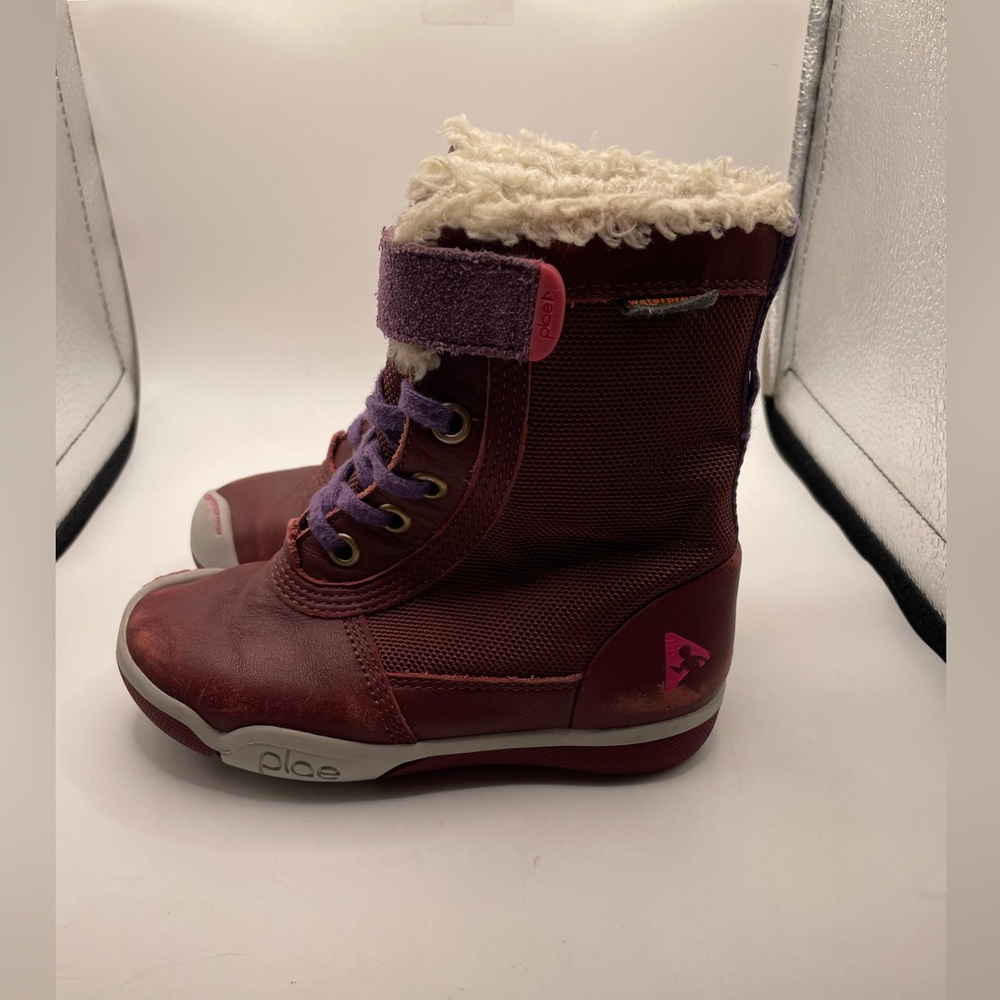 Plae Noel burgundy girls leather hi boots size 8c waterproof